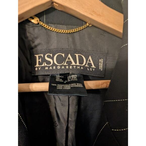 VINTAGE ESCADA MARGARETHA LEY 100% New Wool Pinstripe Double Breasted Long - Picture 3 of 10